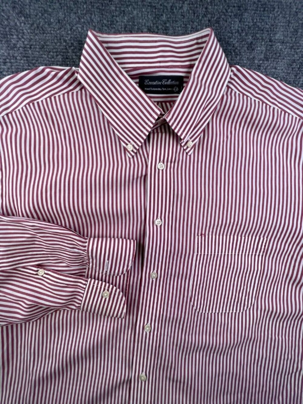 Executive Collection Hand Tailored Tom James Red Striped Button Up Long Sleeve